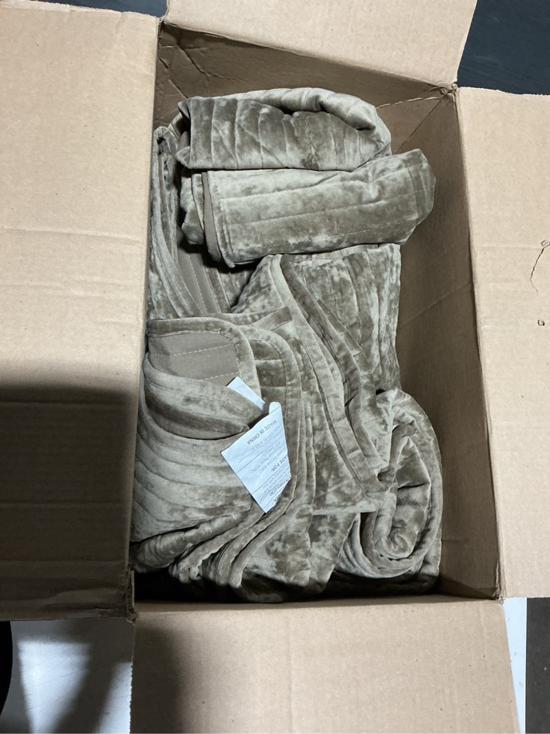 Condition photo showing As Is for EVERGRACE Velvet Quilt Set King Size, Luxurious Soft Striped Channel Bedding Set, Lightweight Velvet Comforter for All Season, Oversized Bedspread Coverlet with 2 Matching Shams, Mocha Brown King (104" x 92") Mocha Brown
