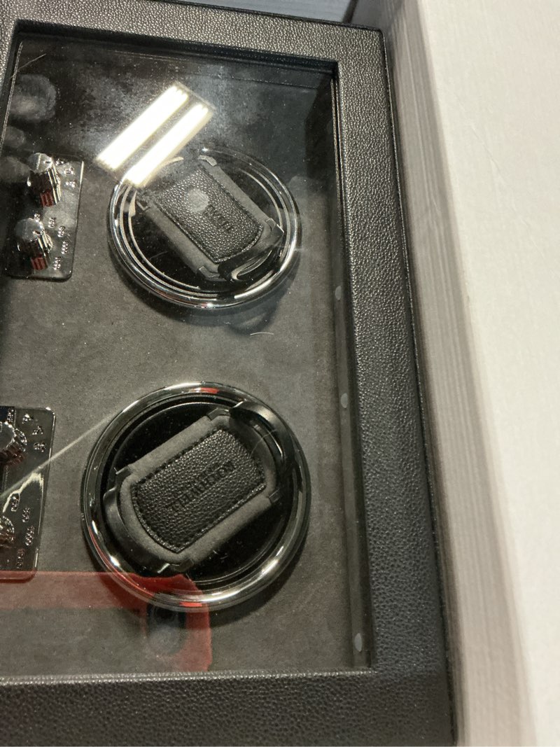 Condition photo showing As Is for rothwell double watch winder for automatic watches with quiet motor with multiple speeds and rotation settings (black/grey) black / grey