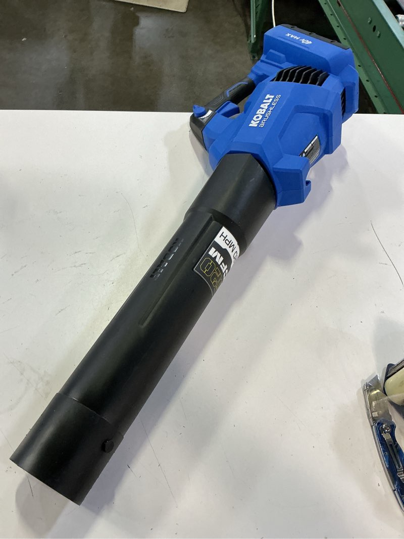 Condition photo showing As Is for kobalt 40-volt 520-cfm brushless handheld cordless electric leaf blower (tool only)