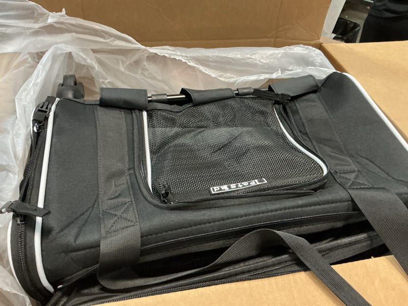 Condition photo showing Good Condition for Petskd Top-Expandable Pet Carrier with Wheels 18x13x9.5 Inches Southwest Airline Approved, Soft-Sided Carrier for Small Cats Dogs with Locking Safety Zippers and Anti-Scratch Mesh(Black) 18.0"L x 13.0"W x 9.5"H Black with Wheels