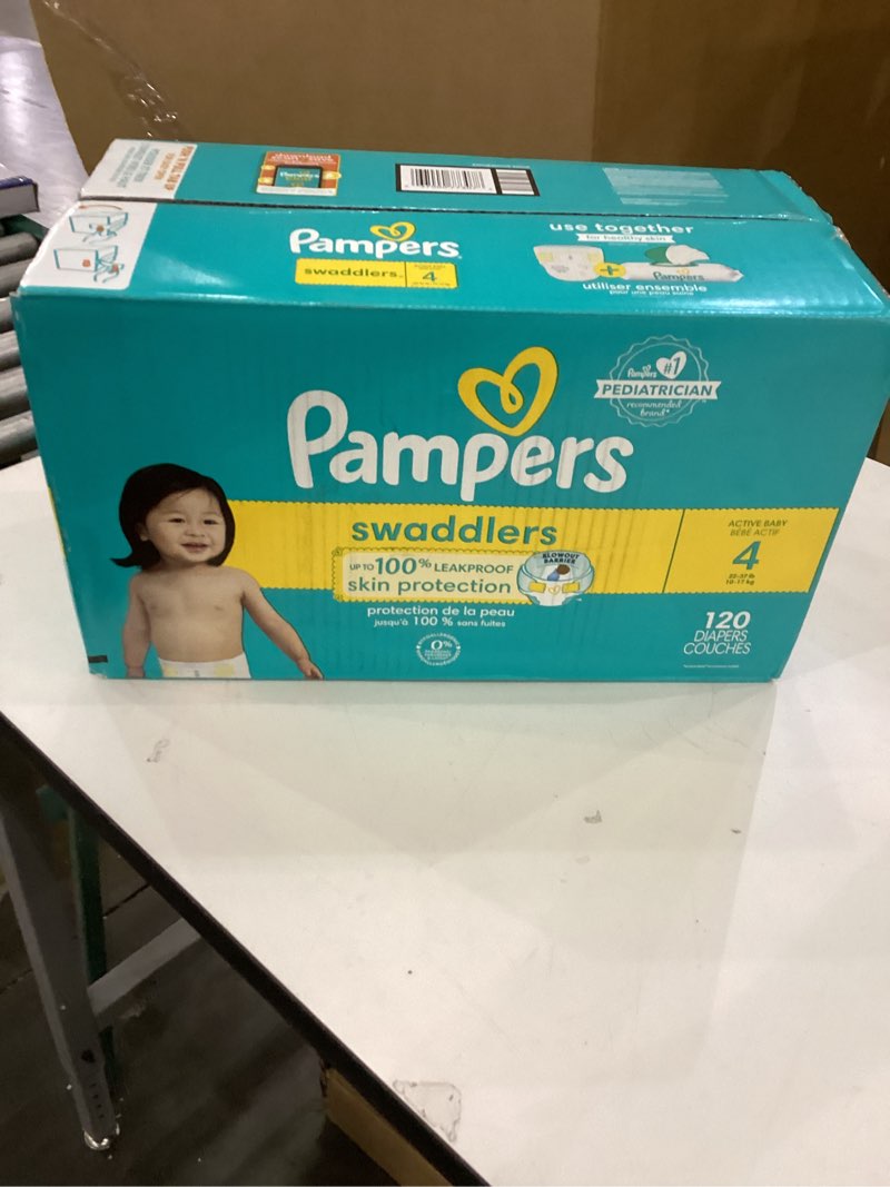 Condition photo showing New/Like New for Pampers Swaddlers Diapers, Size 4 (15-34 lbs), 120 Count, Absorbent, Keeps Baby Dry and Comfortable, Skin Safe Disposable Baby Diaper (Packaging May Vary) Size 4 120