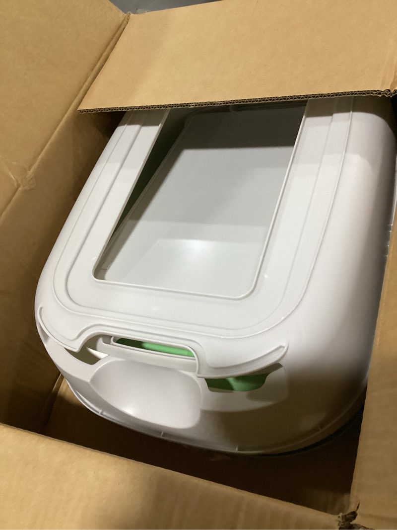 Condition photo showing As Is for 16'' high sides xxxl all stainless steel cat litter box with lid,8'' deep metal litter box for big cats,extra large litter boxes with high wall enclosure,anti-leakage,never absorbs odors,non-sticky xxxl:23.6''×15.8''×16''