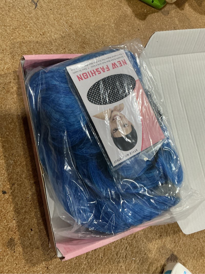 Condition photo showing Good Condition for blue wig - long blue wavy wigs for women middle part ombre blue wig 26 inch natural curly synthetic wig heat resistant fiber wigs for daily party use