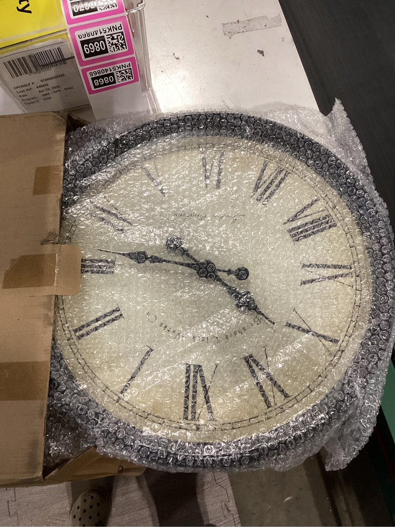 Condition photo showing Good Condition for bernhard products large decorative wall clock 20 inch silent non ticking battery operated quartz vintage stylish with rustic black rim for home living/dining room kitchen & over fireplace