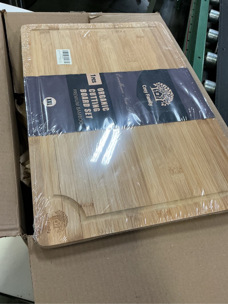 Condition photo showing Good Condition for cosy family wood cutting boards for kitchen - xxl - bamboo cutting boards with juice groove, serving board set, thick chopping board for meat, veggies, easy to clean