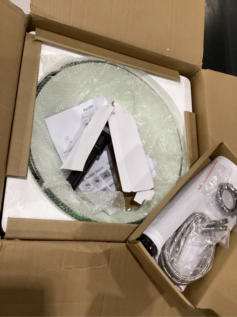 Condition photo showing As Is for design vessel sink bathroom sink above counter small vessel sink bathroom sink bowl countertop modern sinks with faucet and drain combo 16.5" round transparent new new-transparent
