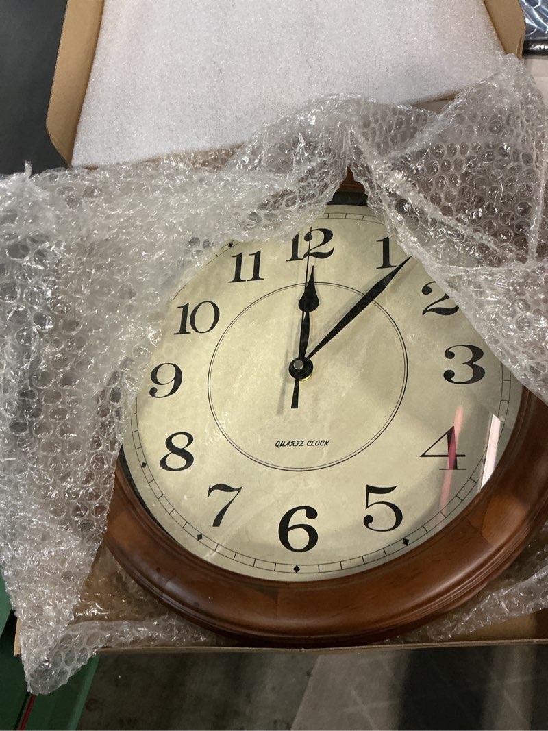 Condition photo showing Good Condition for Kesin Wall Clock Wood 14 Inch Silent Wall Clocks Large Decorative Battery Operated Non Ticking Analog Retro Clock for Living Room, Kitchen, Bedroom Brown