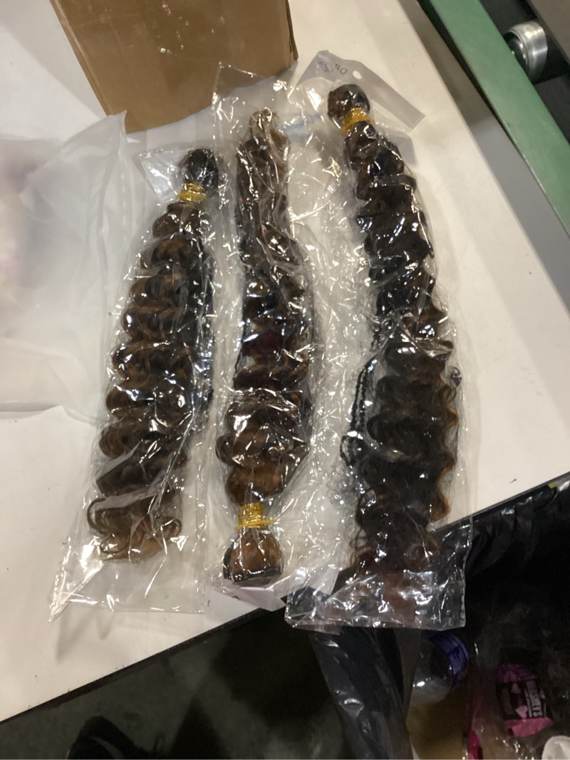 Condition photo showing New/Like New for P1B30 Highlight Human Hair Bundles Light Brown Loose Deep Wave Bundles Human Hair 18 20 22 Inch Quick Weave #FB30 Unprocessed Brazilian Hair Extensions 50 Grams Per Bundle 18 20 22 Inch #P1B30 Black-Brown D