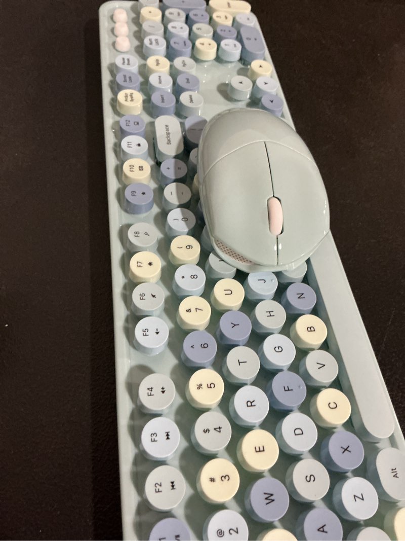 Condition photo showing Good Condition for mofii wireless keyboard and mouse combo, retro keyboard with round keycaps, 2.4ghz dropout-free connection, cute wireless mouse for pc/laptop/mac/windows xp/7/8/10 (blue-colorful) blue colorful-b
