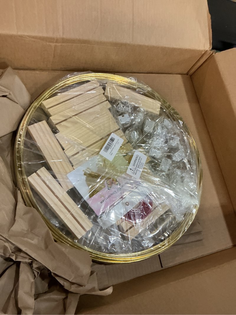 Condition photo showing Good Condition for 12 pack floral hoop with stand and led fairy lights 16 inch metal rings for diy centerpiece table decorations crafts macrame rings hoop wreath dream catcher ring wedding christmas wreaths, gold gold 16 inches