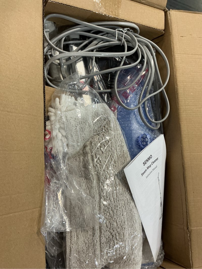 Condition photo showing As Is for senmo steam mop, 14-in-1 detachable steam cleaner for home and floor, 1300w 228°f deep cleaning multipurpose floor steamer with 14 attachments for hardwood floors, tile, grout, furniture, carpet, wall white