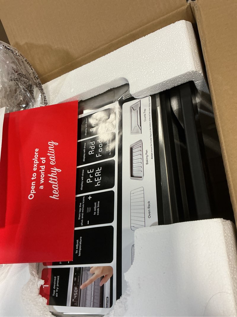 Condition photo showing Good Condition for Gourmia Toaster Oven Digital Air Fryer - Convection Mode with 4 Slice Capacity, 3 Rack Positions, 12 Presets, Toast, Bagel, Bake, Roast, Broil, Dehydrate, Popcorn, Fits 9" Pizza, Stainless Steel Large Silver