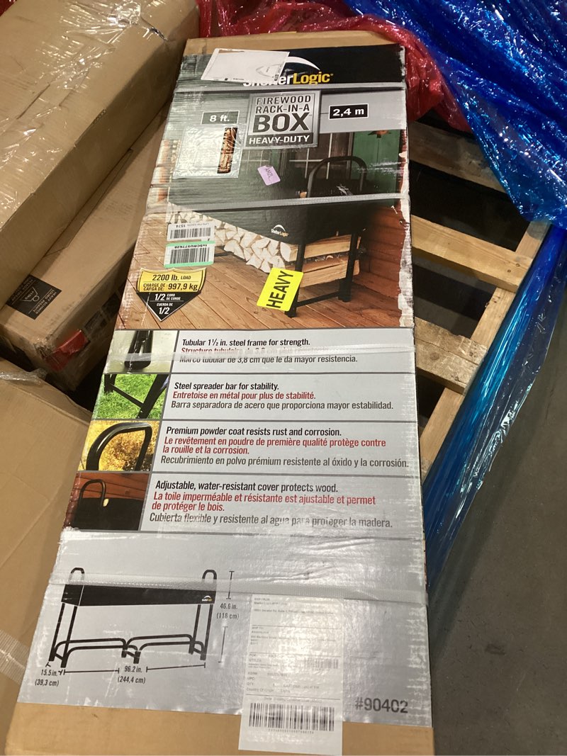 Condition photo showing New/Like New for ShelterLogic 8' Adjustable Heavy Duty Outdoor Firewood Rack with Steel Frame Construction and Water-Resistant Cover