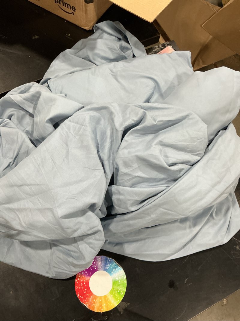 Condition photo showing Good Condition for comfort spaces 100% cotton sheet set breathable, lightweight, soft with 12" elastic pocket fits up to 14" mattress, all season cozy bedding, matching pillow case, twin blue 3 piece blue twin