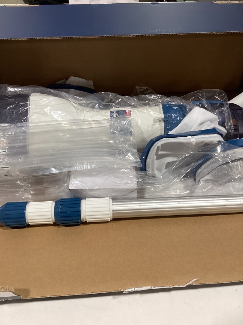 Condition photo showing New/Like New for pool vacuum for above ground pool with a telescopic pole, running time up to 1h, handheld rechargeable pool cleaner with powerful suction up to 18.5 gallons/min, ideal for leaves & debris, pc10 pc10 blue