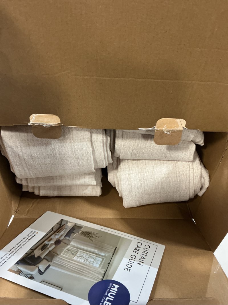 Condition photo showing As Is for MIULEE Pinch Pleated Thick Linen Curtains 100 Inch 4 Panels Set Ivory Cream Back Tab Memory Trained Pinch Pleat Semi Sheer Light Filtering Privacy Curtains Window Drapes for Living Room Bedroom Birch Birch 40"W x 100"L (Pack of 4)