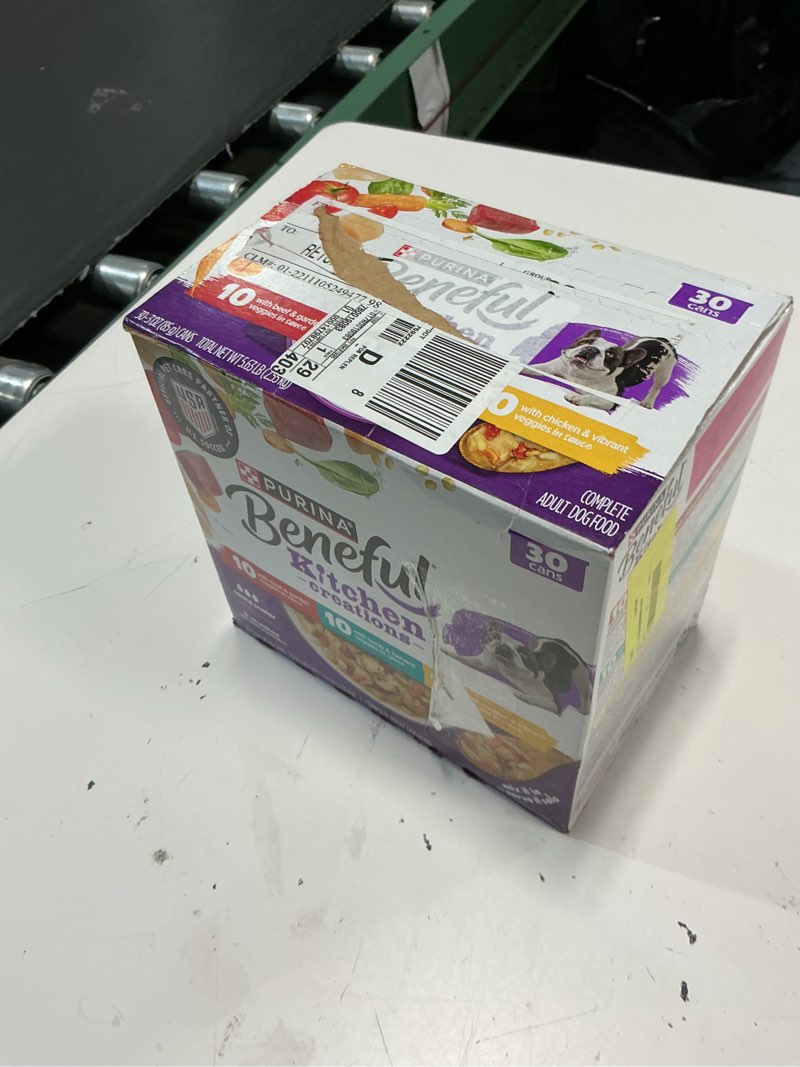 Condition photo showing New/Like New for (  best before :01/2028) purina beneful medleys wet dog food variety pack with tuscan, romana, and mediterranean style dog food in dog gravy, 3 oz cans