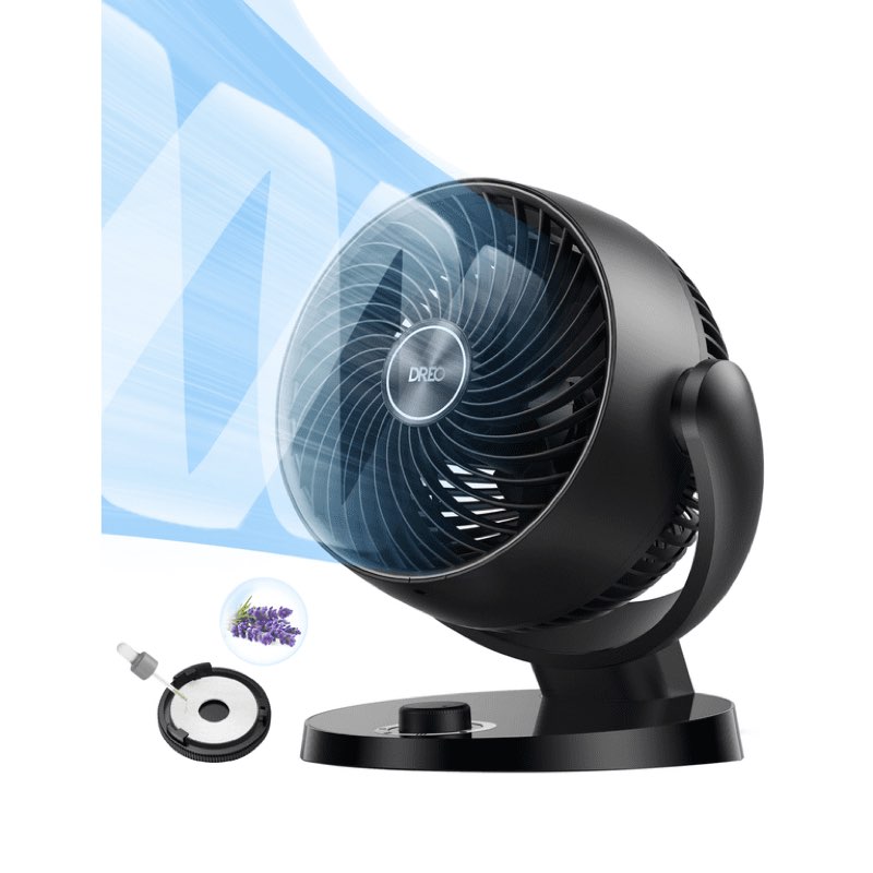 dreo 7-inch portable oscillating table fan, 70ft of powerful airflow, 120-degree manual tilt, 3-speeds, black