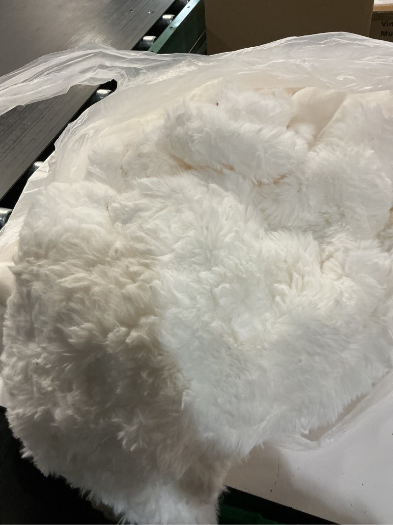 Condition photo showing As Is for Smoofy Faux Fur Throw Blanket for Couch – Cream White Fluffy Cozy Rabbit Fleece, Plush Soft Bubble Blanket for Sofa & Bed, for Mom, Warm Fuzzy Home Room Decor Throw 60" x 80" Cream Twin(60" x 80")