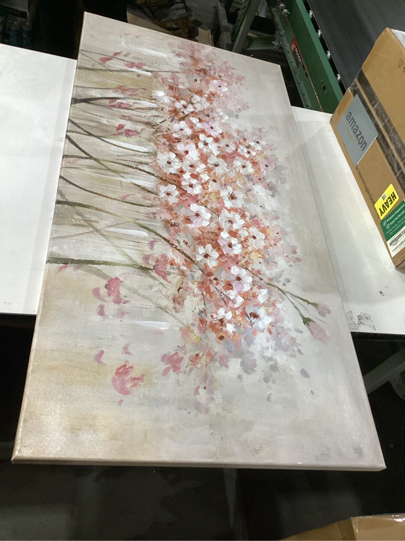 Condition photo showing Good Condition for YJYart White Floral Oil Painting Canvas Art Wall Decor Modern Botanical Picture Graffiti Wall Art for Bedroom Living Room Kitchen Office 24" x 48" 24x48 Pink