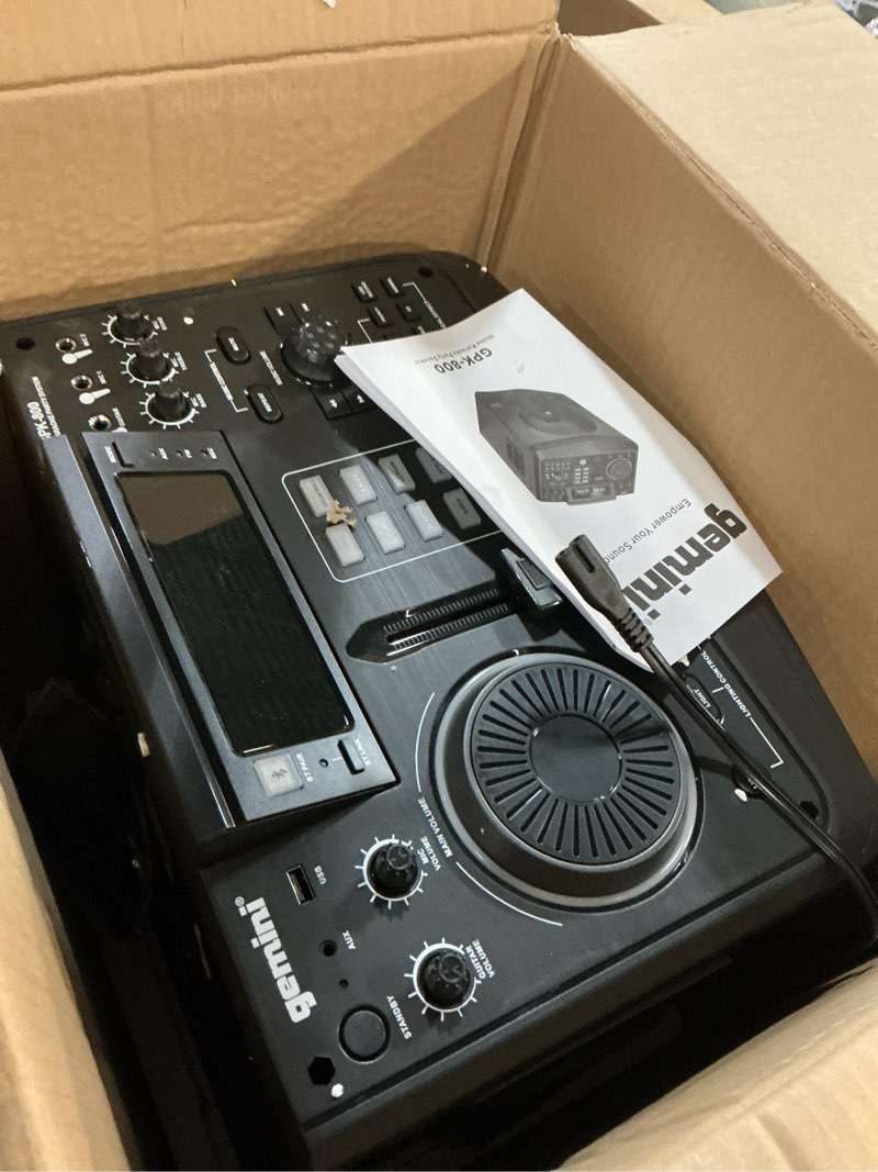 Condition photo showing As Is for gemini bluetooth karaoke party speaker system with 8" woofer, led lights, mic, guitar input, dj effects, usb recording & remote control (gpk-800) single woofer