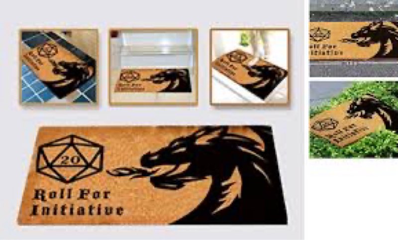 Roll for Initiative Welcome Mat Brown Coir Funny Doormat Printed with Dragon and D20 Roleplaying Tab