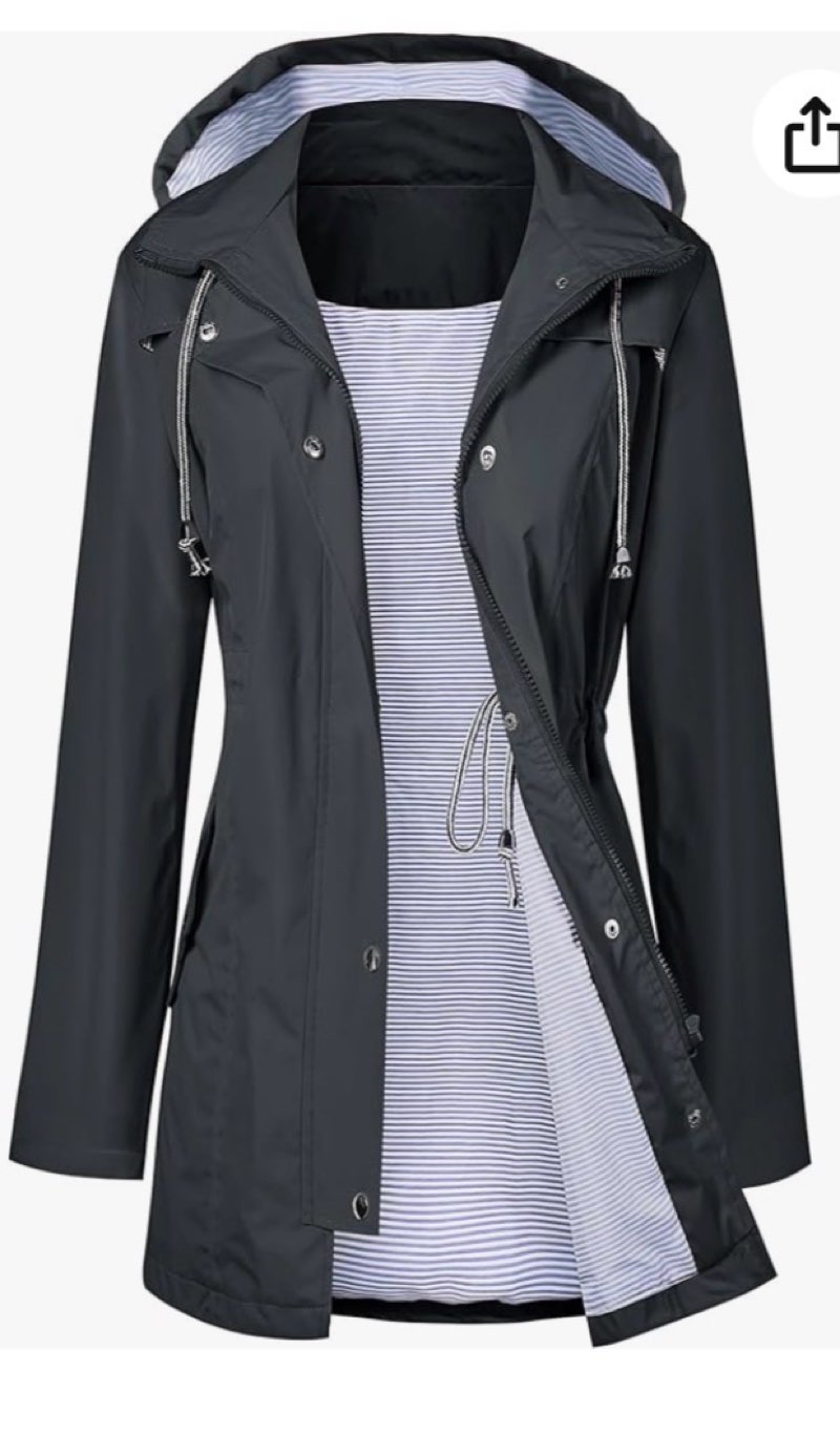 iCreek Women's Rain Jacket Long Raincoat Packable Hooded Waterproof Windproof Plaid Lined Trench Coat, small 