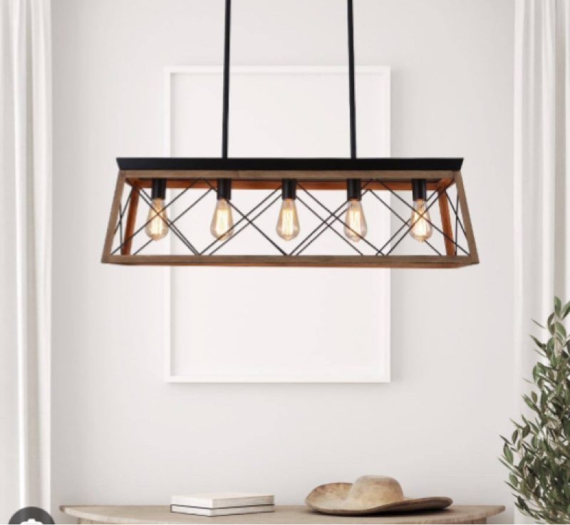 5-Light Black Modern Farmhouse Rectangular Box Dining Room Chandelier Solid Wood Kitchen Island Chandelier