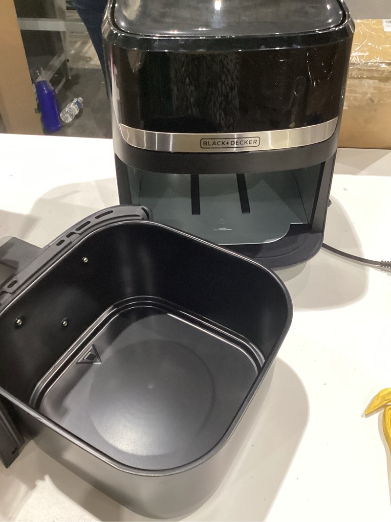 Condition photo showing Good Condition for black+decker purifry 6qt air fryer, crispy deep fried taste without the fat, plus bake, dehydrate, and keep food warm, digital touchscreen and auto shut-off