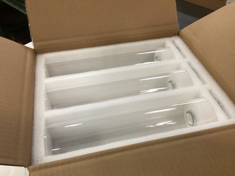 Condition photo showing New/Like New for Vixdonos Glass Hurricane Candle Holder Set of 6 Modern Candlestick Holders Long Taper Candle Stand with 11.8 inch Tall Cylinder Windproof Cover for Wedding Party Table Centerpiece Outdoor Clear 6 Pcs