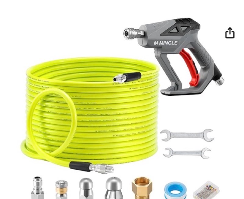m mingle sewer jetter kit for pressure washer 150 ft, drain cleaner hose with power washer gun, 1/4 