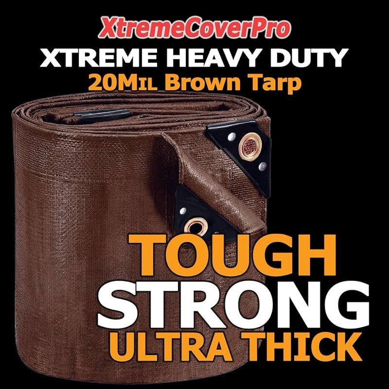 20' x 40' brown super ultra heavy-duty tarp – 20 mil waterproof & uv-resistant 20x40 - large outdoor