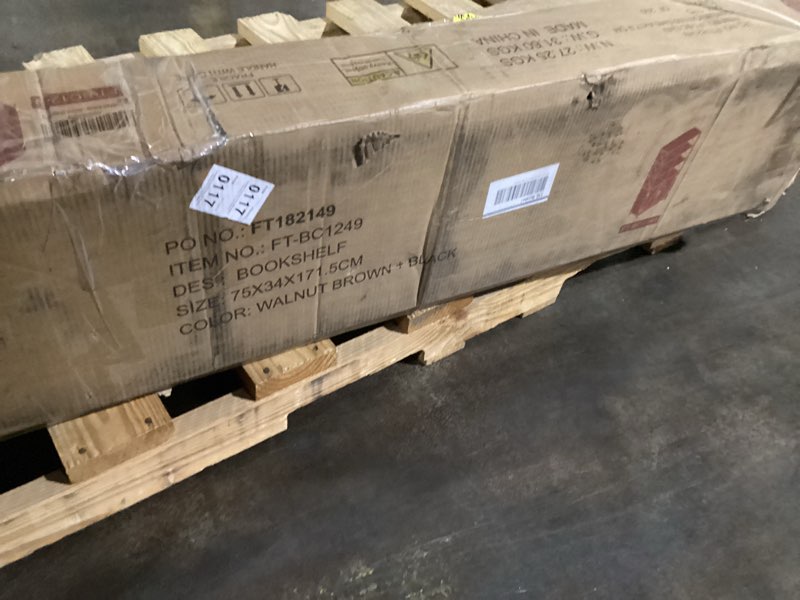 Condition photo showing Good Condition for FATORRI Industrial Tall Bookshelf, Rustic Bookcase with Doors, 6 Cube Storage Organizer with Shelf for Living Room, Wood and Metal Book Shelf for Home Office (Walnut Brown)