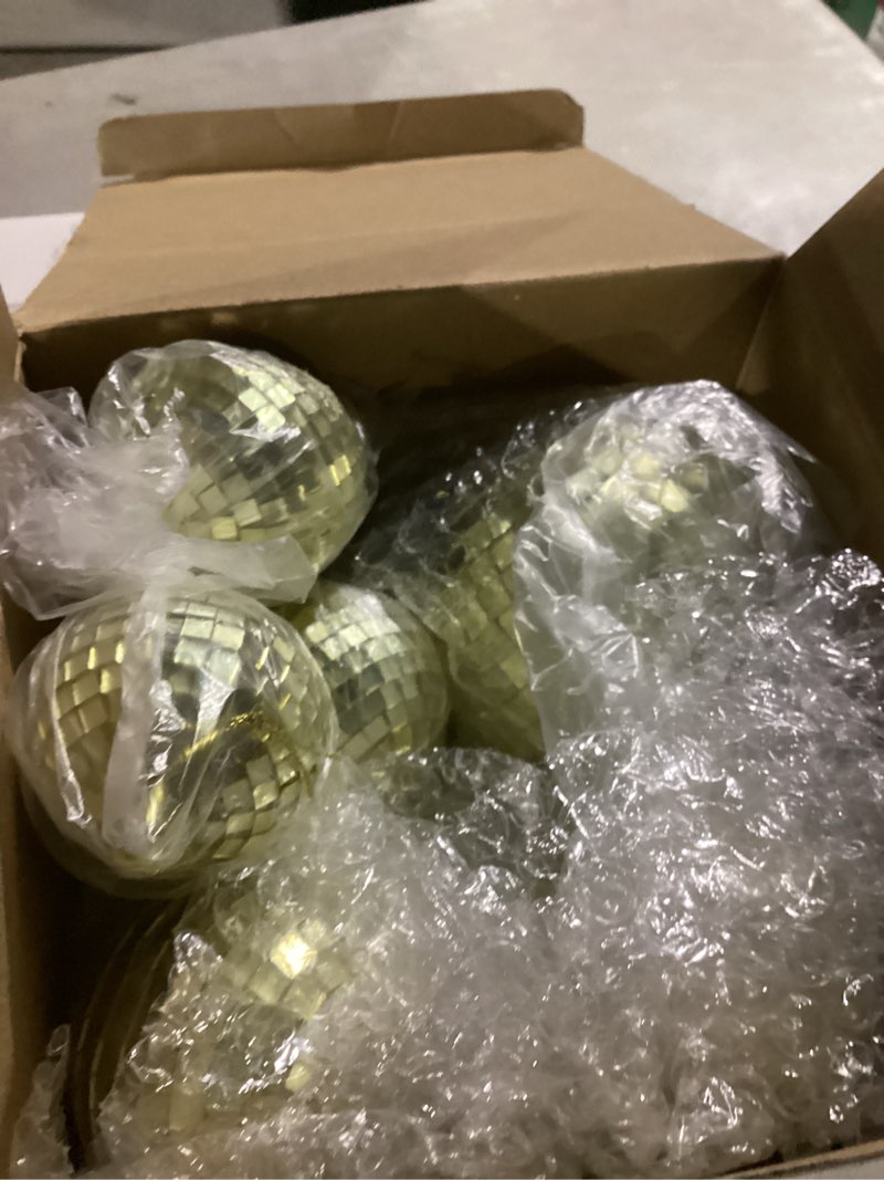 Condition photo showing Good Condition for WILLBOND 12 Pack Disco Ball Mirror Ball with Hanging Ring for Fun Retro Disco Party Decorations Party Dj Lighting Effect Stage Props Game Accessories, 5.91", 3.94", 3.15", 2.36"(Gold)