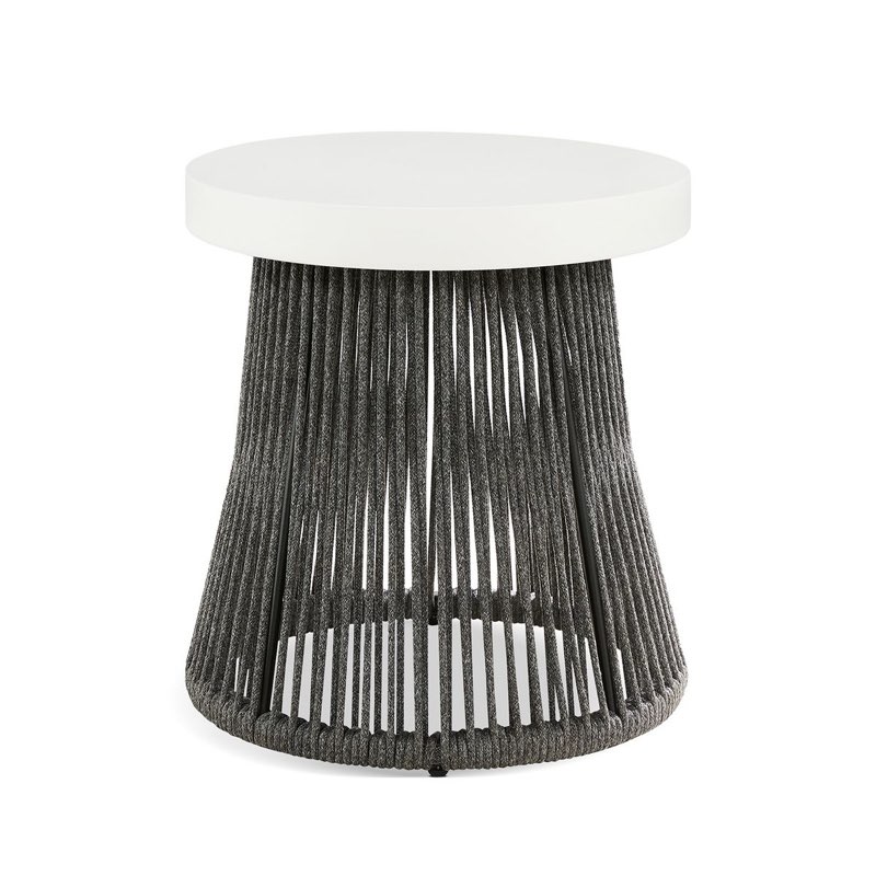 JTH Outdoor Oahu 18" Round Patio Accent Table, Moon Gray All-Weather Rope
