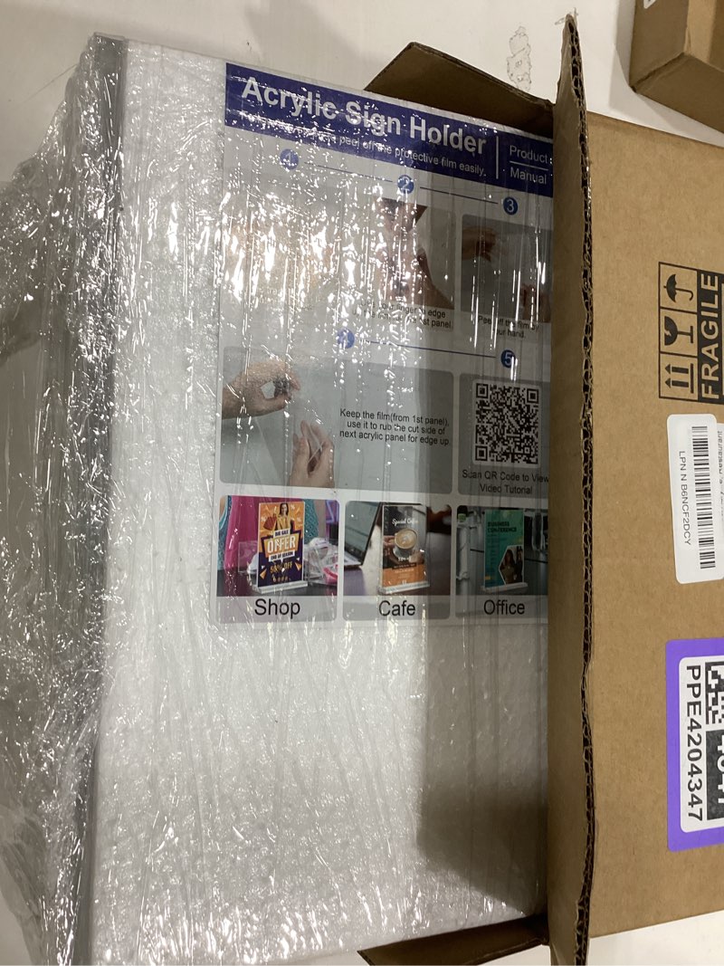 Condition photo showing Good Condition for arrobust acrylic sign holder 8.5 x 11, double sided clear acrylic display table signs stand, t shape flyer holder plastic for picture paper frame holder home office menu retail show fair, 6 pack vertical 6 pack 8.5x11''