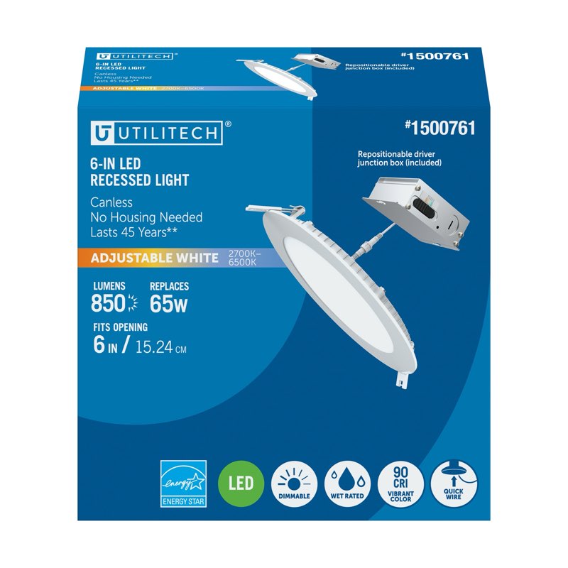 Utilitech High Output Color Choice White 4-in 750 -Lumens Switchable white Round Dimmable LED