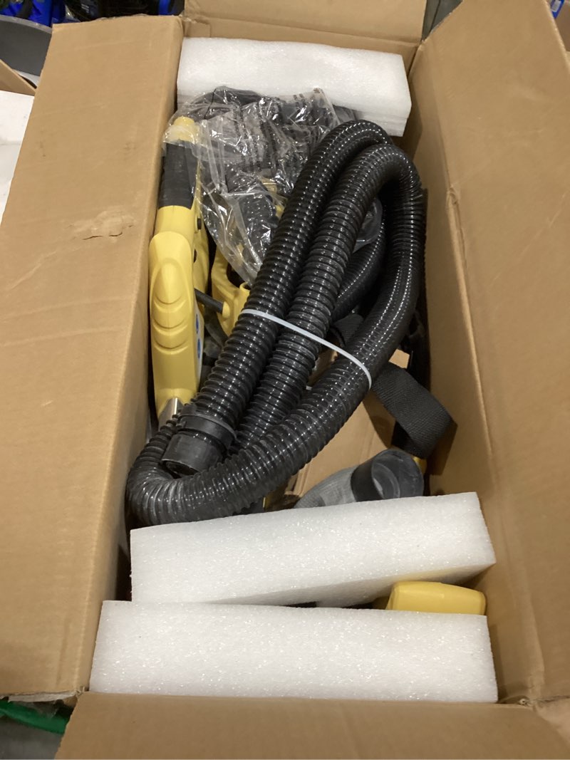 Condition photo showing As Is for drywall sander, popcorn ceiling removal tool with 7 variable speed 800-1800rpm, 2026 upgraded 8-amp drywall sander with vacuum dust collector with 12pcs sanding discs, extendable handle, led light light yellow