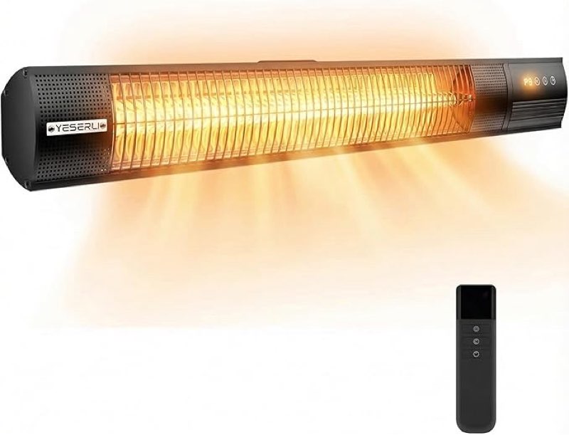YESERLl Electric Patio Heater with LED Light- 1500w Outdoor Fast Heating with 3 Power Setting,Wall M
