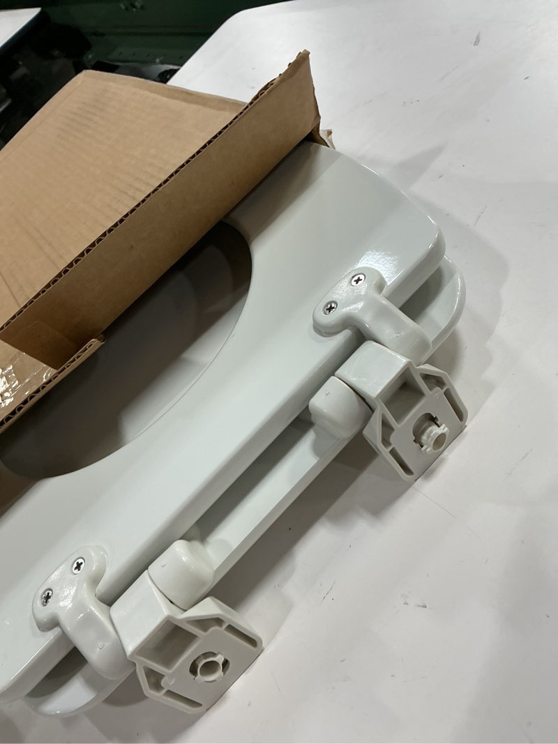 Condition photo showing As Is for Mayfair Linden Slow Close Toilet Seat, Non Slip Heavy Duty Wood, Easy Install, Elongated, White