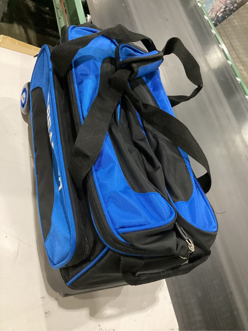 Condition photo showing New/Like New for DREAMZA 2 Ball Bowling Bag with Wheels, Double Bowling Ball Bag 2 Ball Roller w/Separate Compartment for Shoes Up to US Mens Size 16, w/Retractable Handle Extends to 40" & Accessories Pocket Blue