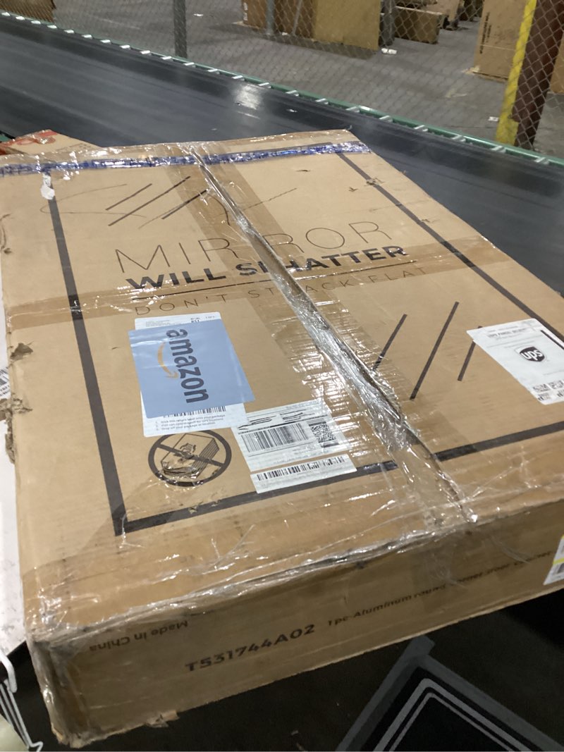 Condition photo showing As Is for WallBeyond Bathroom Medicine Cabinet with Mirror, 24x36 Inch Gold Recessed Medicine Cabinet with Round Corner Aluminum Alloy Metal Framed, Single Door Modern Mirror Cabinet with Storage 24x36in Gold