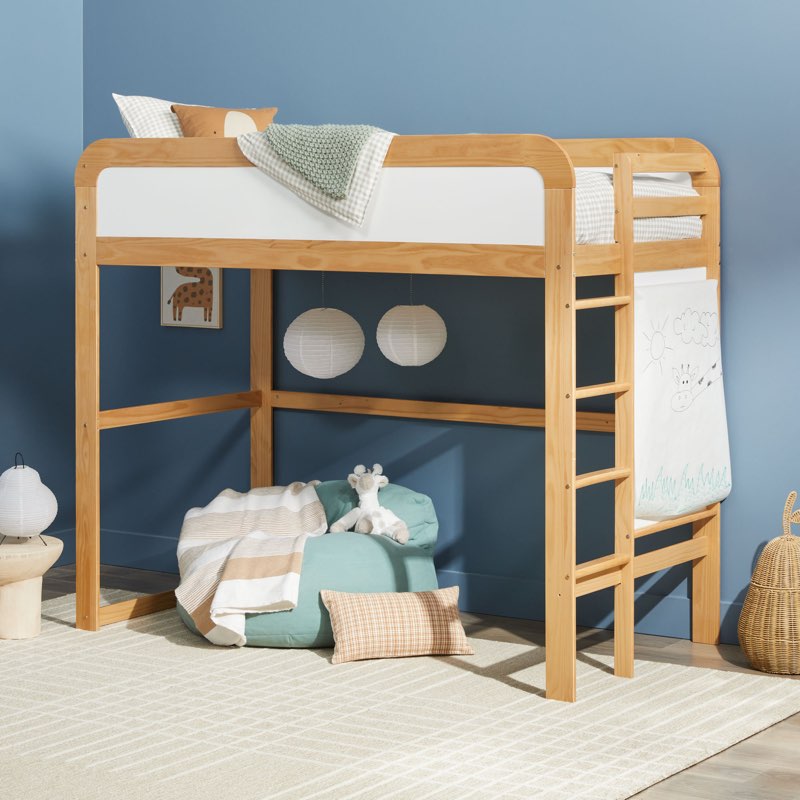 Iyali Contemporary Solid Wood Twin Loft Bed with Integrated Ladder