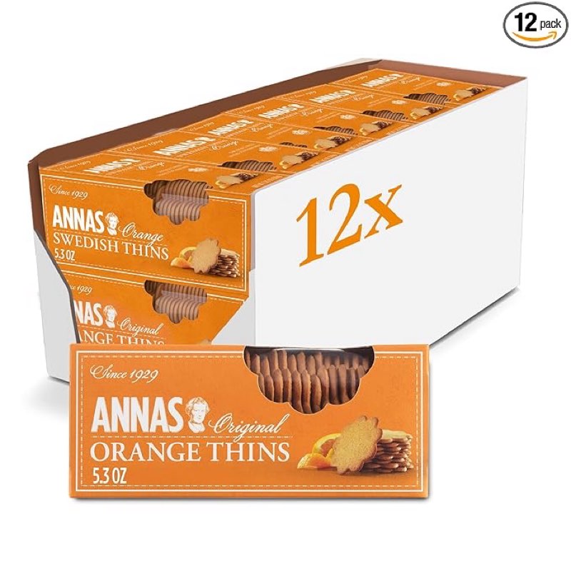 (BBD 2026/06/22)   Annas Thins - Orange Pepparkakor - non GMO + Vegan (51-066), 5.25 Ounce (Pack of 12