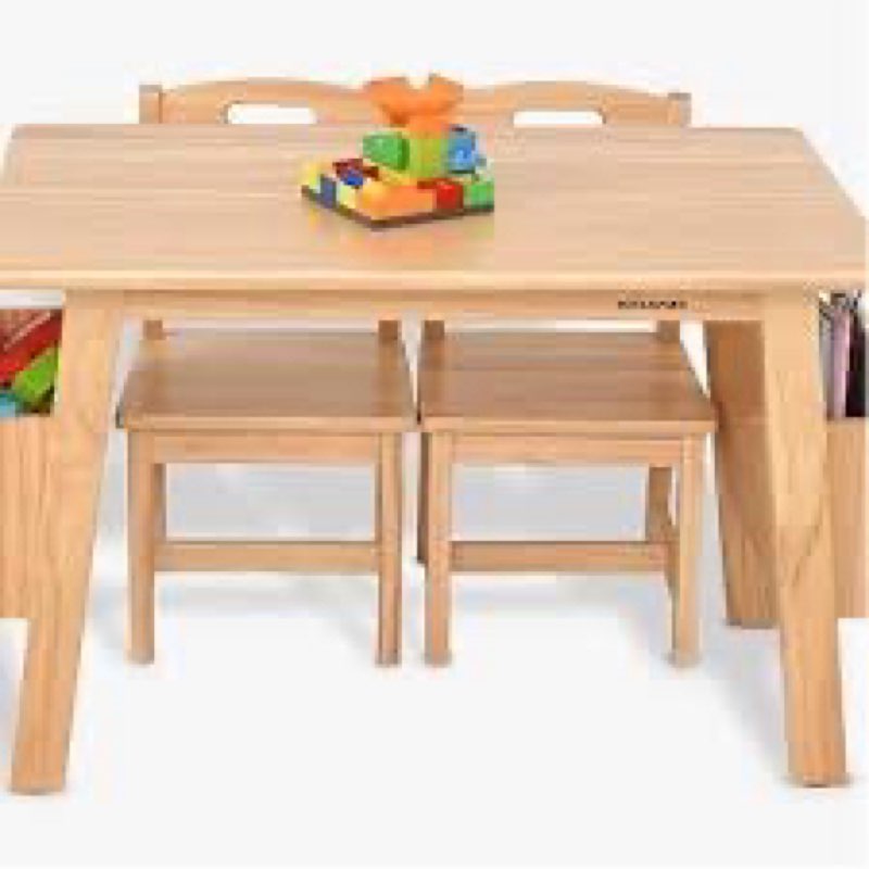 ROMSHINE Solid Wood Kids Table and Chair Set, Toddler Activity Table with 2 Chairs, Storage Drawers 