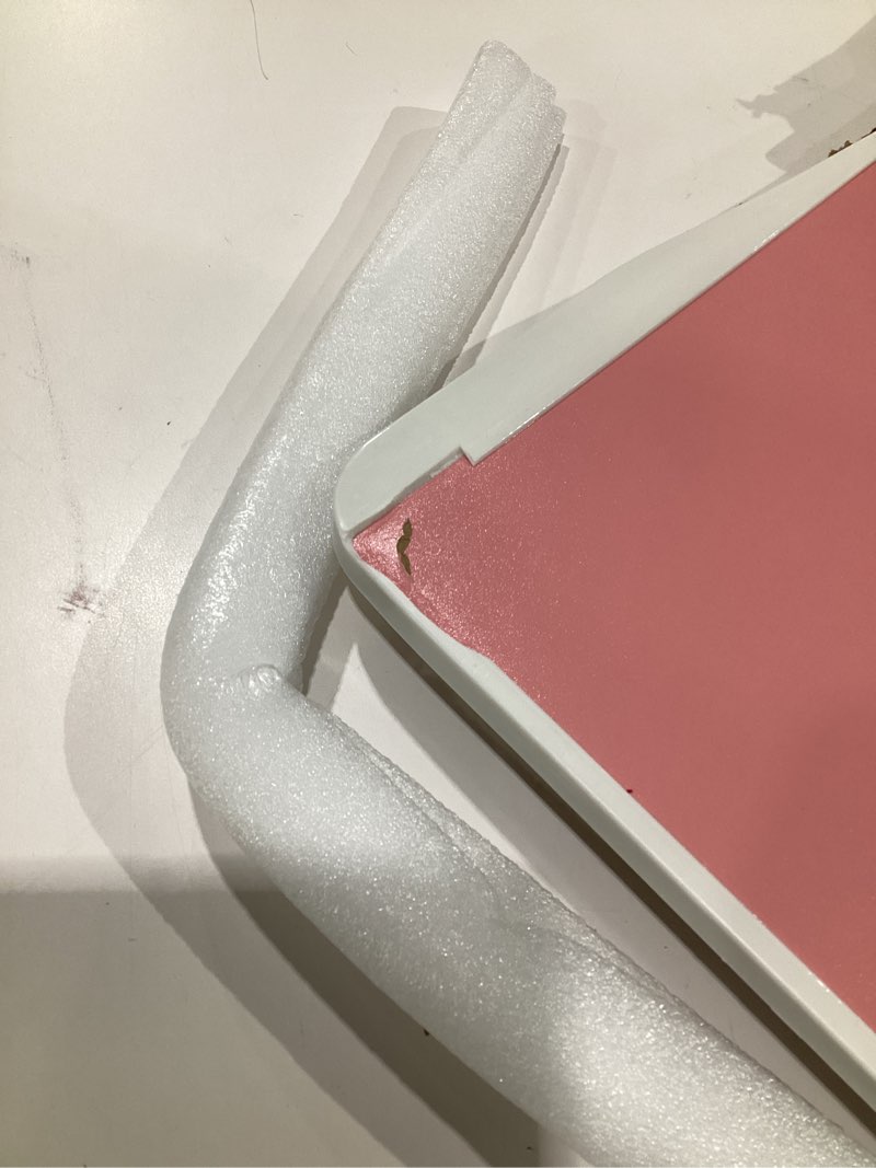 Condition photo showing As Is for (DAMAGED) Laptop Bed Table, Laptop Desk for Bed, Foldable Laptop Bed Desk with USB Charge Port, Handle, Desktop Card Slot, Cup Slot, Side Drawer, Portable Laptop Table for Bed Eating Reading Working Pink