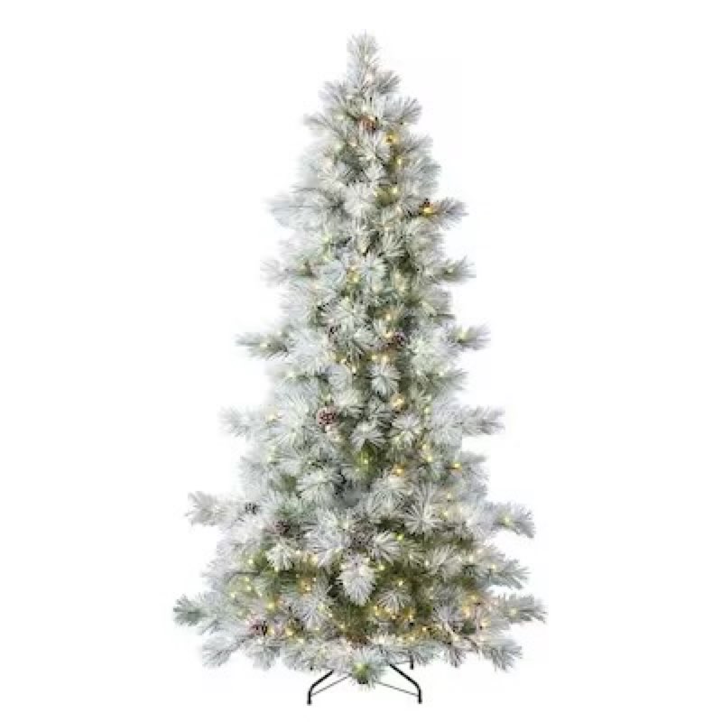 Holiday Living 7.5-ft Flocked Snowy Berkshire Pre-lit Artificial Christmas Tree with White LED
