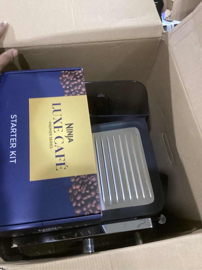 Condition photo showing Good Condition for ninja luxe café premier 3-in-1 espresso machine, drip coffee, & rapid cold brew | built-in coffee grinder, hands-free milk frother, assisted tamper for cappuccinos & lattes | stainless steel | es601 luxe cafe stainless steel