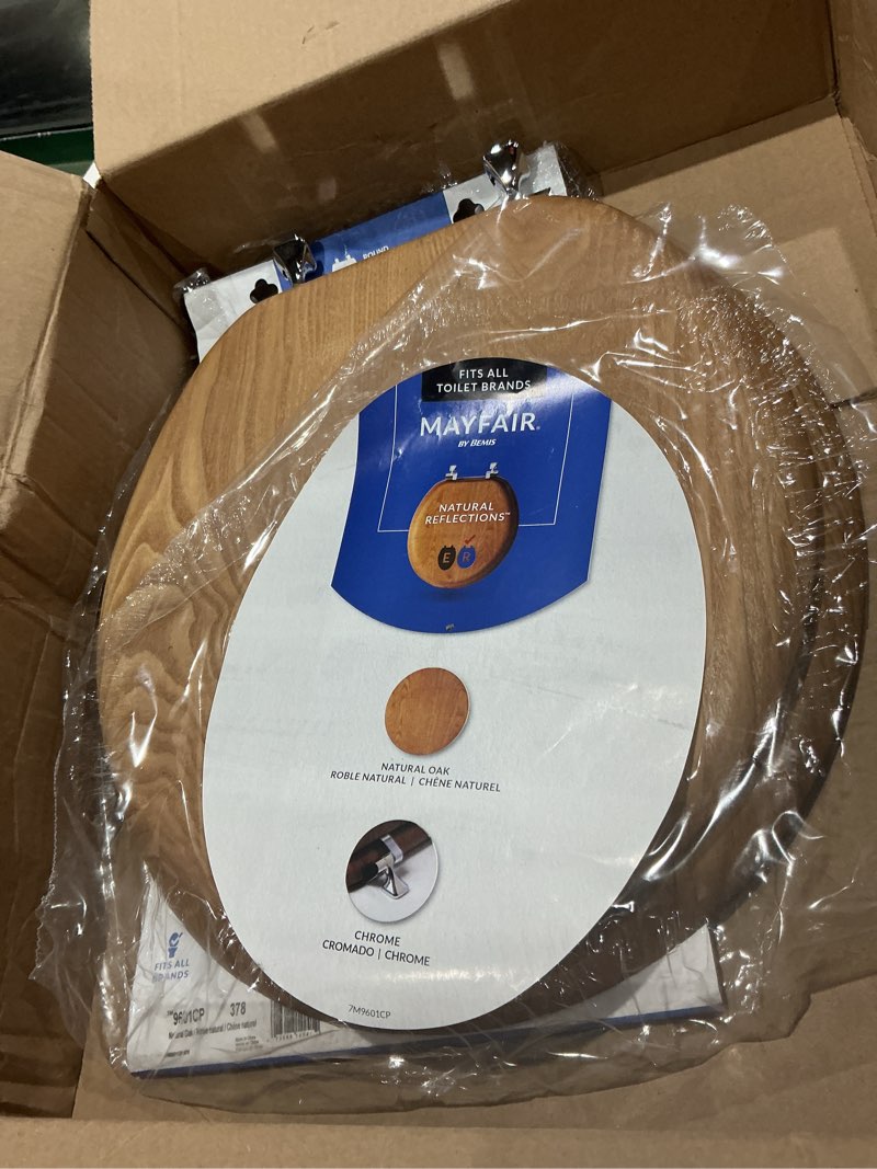 Condition photo showing Good Condition for mayfair natural oak veneer toilet seat with chrome hinges, round, wood