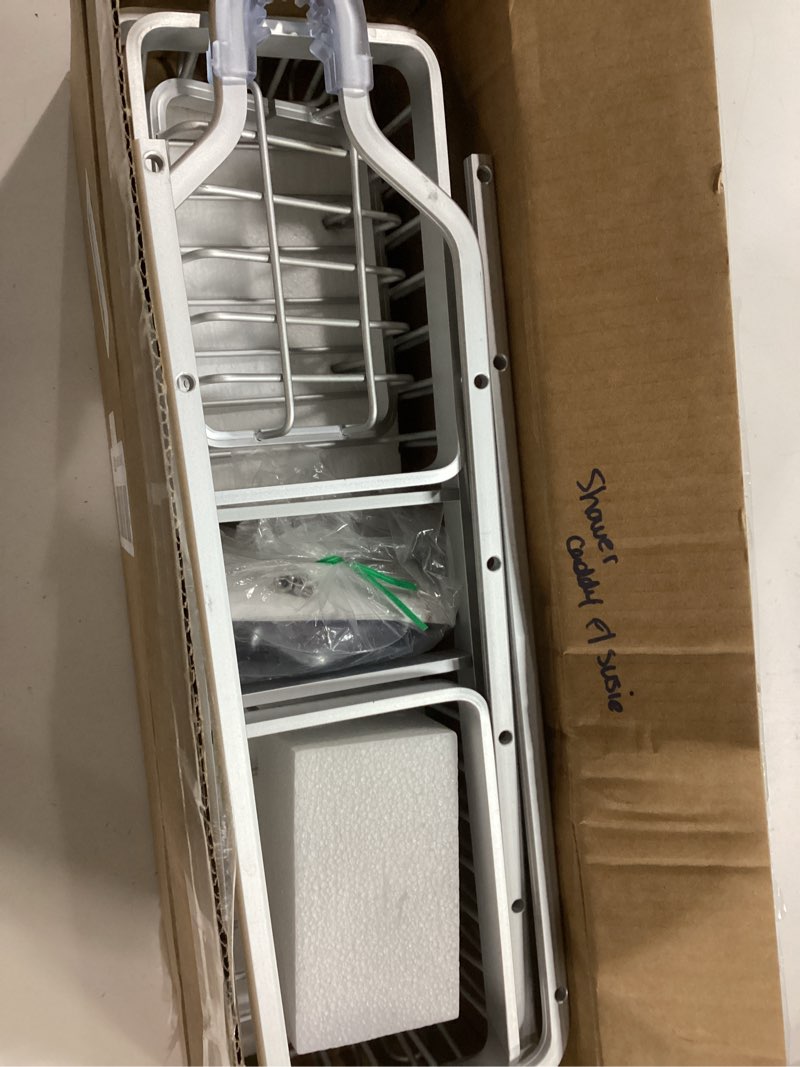 Condition photo showing As Is for Aluminum Alloy Hanging Shower Caddy for Handheld Shower Heads,Rustproof Hose Shower Organizer 4 Levels Height Adjustable Shower Rack with Hooks,Razor Holder,Soap Holder